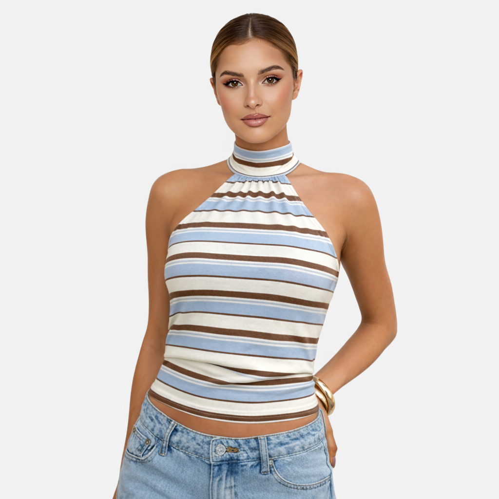 Polka Dot Blouse Women's Halter Neck Sleeveless Tie Back