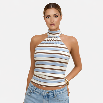 Polka Dot Blouse Women's Halter Neck Sleeveless Tie Back