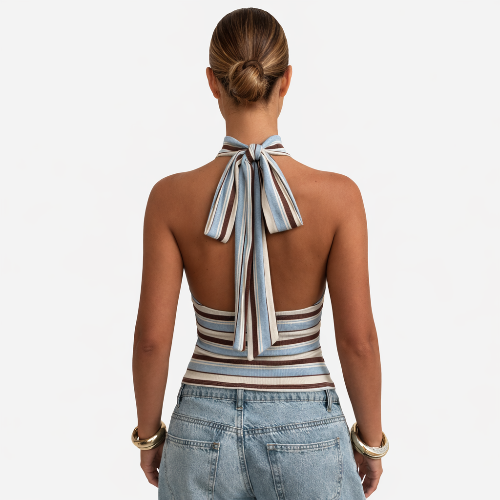 Polka Dot Blouse Women's Halter Neck Sleeveless Tie Back