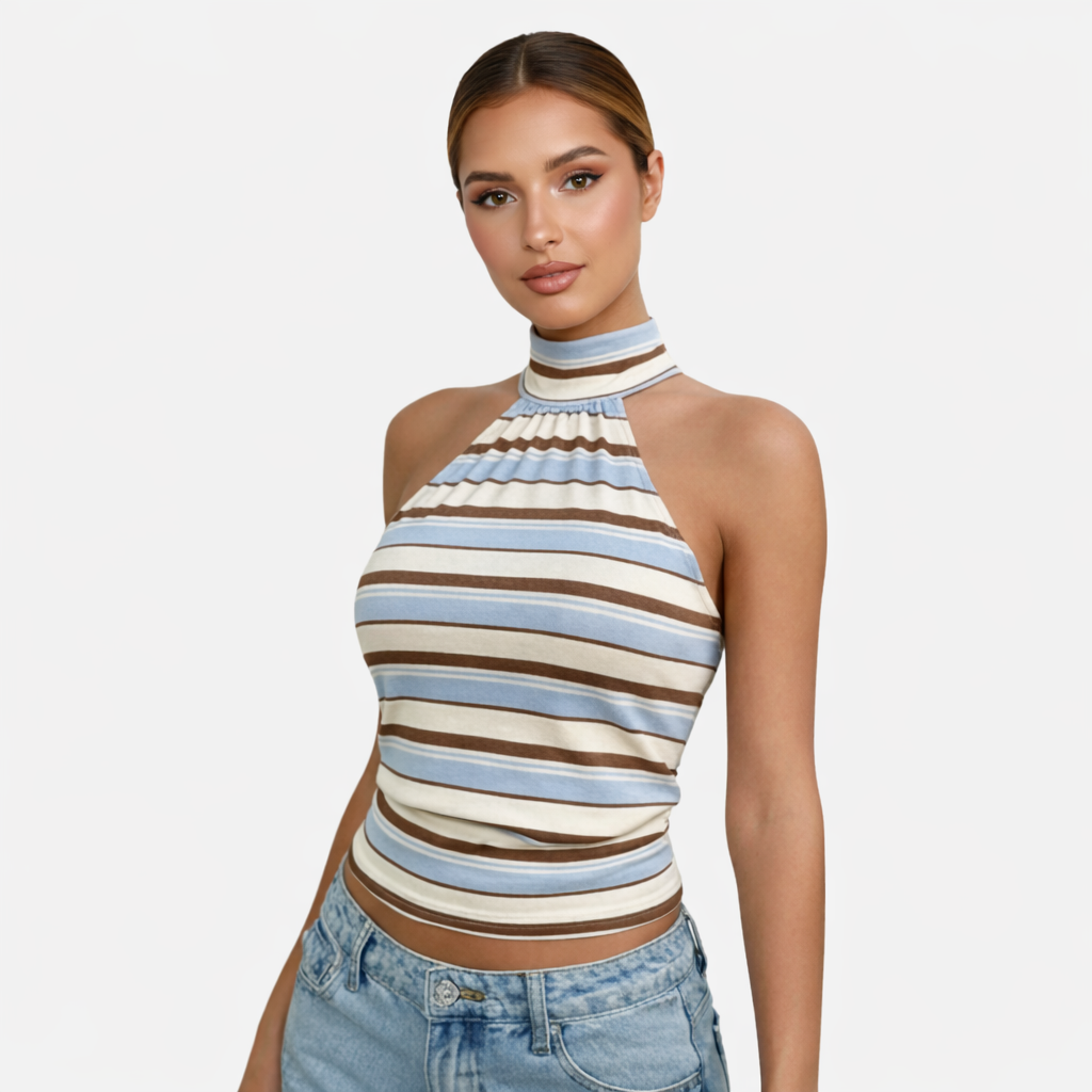 Polka Dot Blouse Women's Halter Neck Sleeveless Tie Back