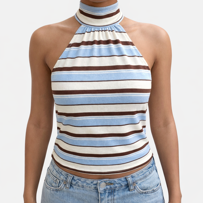 Polka Dot Blouse Women's Halter Neck Sleeveless Tie Back