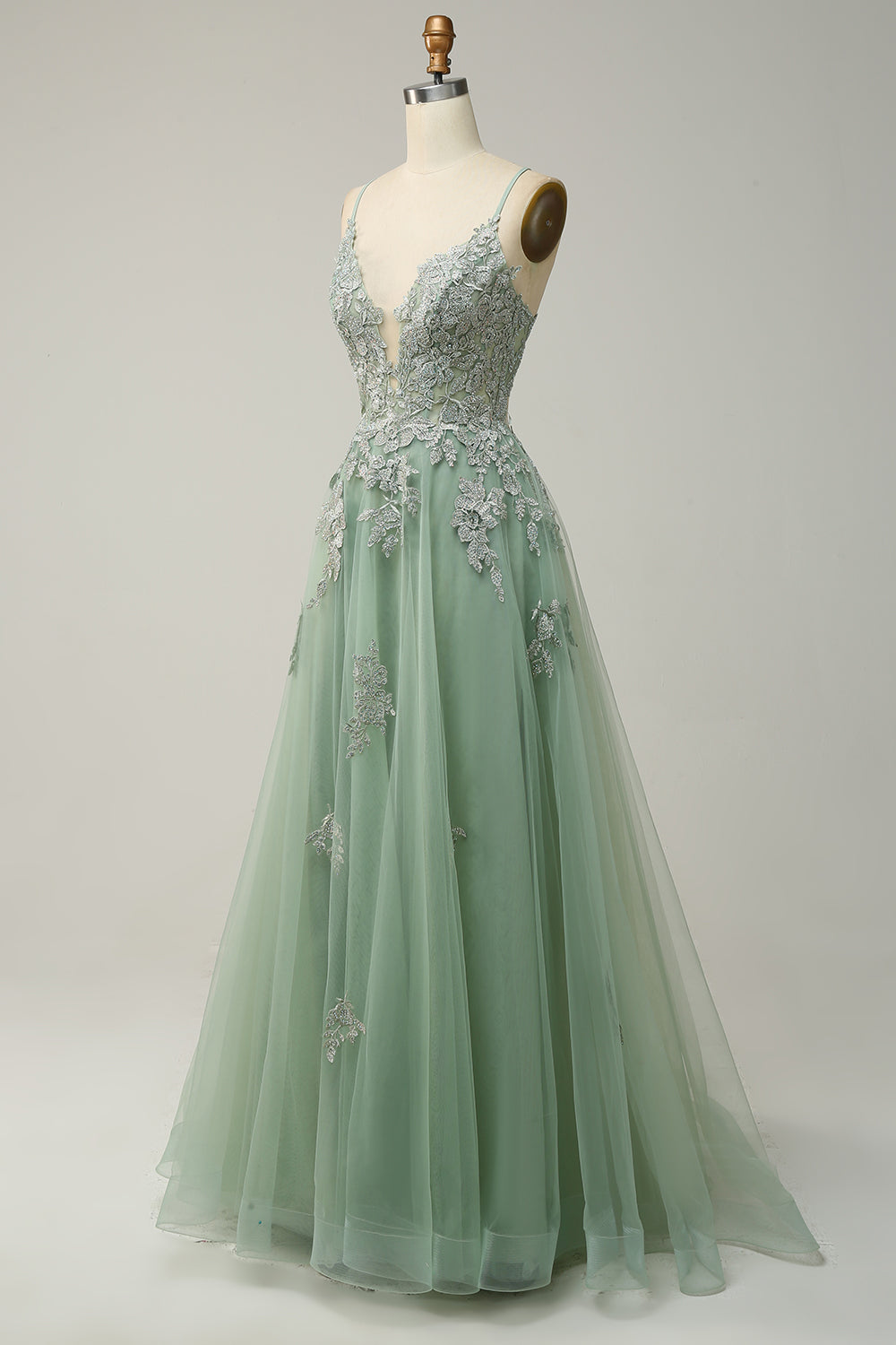 Stylish A-line Evening Dress with Spaghetti Straps and Lace-up Fastening - Julia