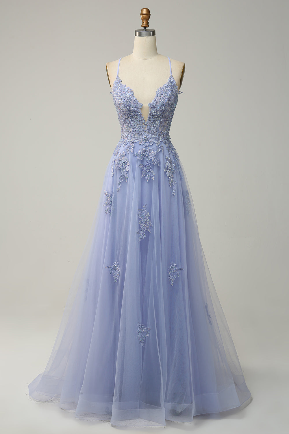 Stylish A-line Evening Dress with Spaghetti Straps and Lace-up Fastening - Julia