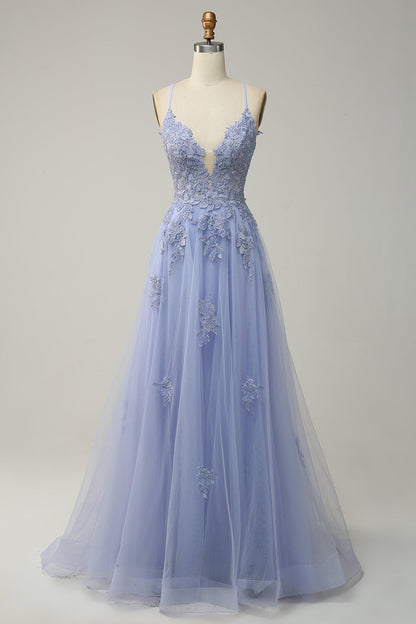 Stylish A-line Evening Dress with Spaghetti Straps and Lace-up Fastening - Julia