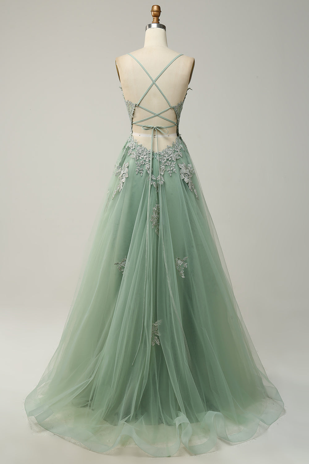 Stylish A-line Evening Dress with Spaghetti Straps and Lace-up Fastening - Julia