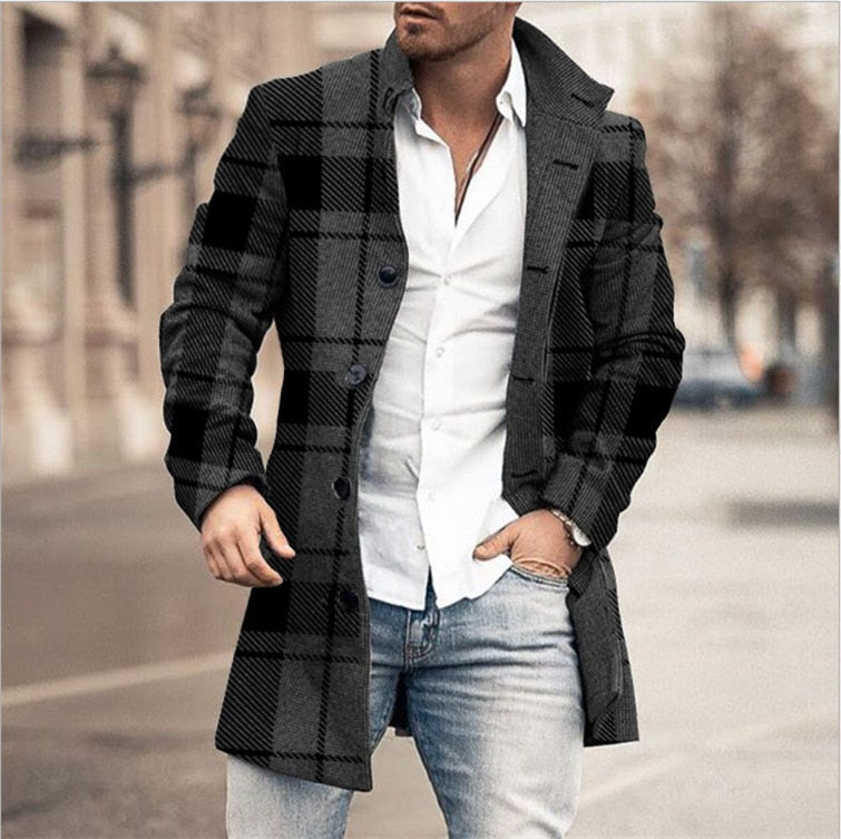 Stylish Mid-Length Checked Men's Coat - Stephen