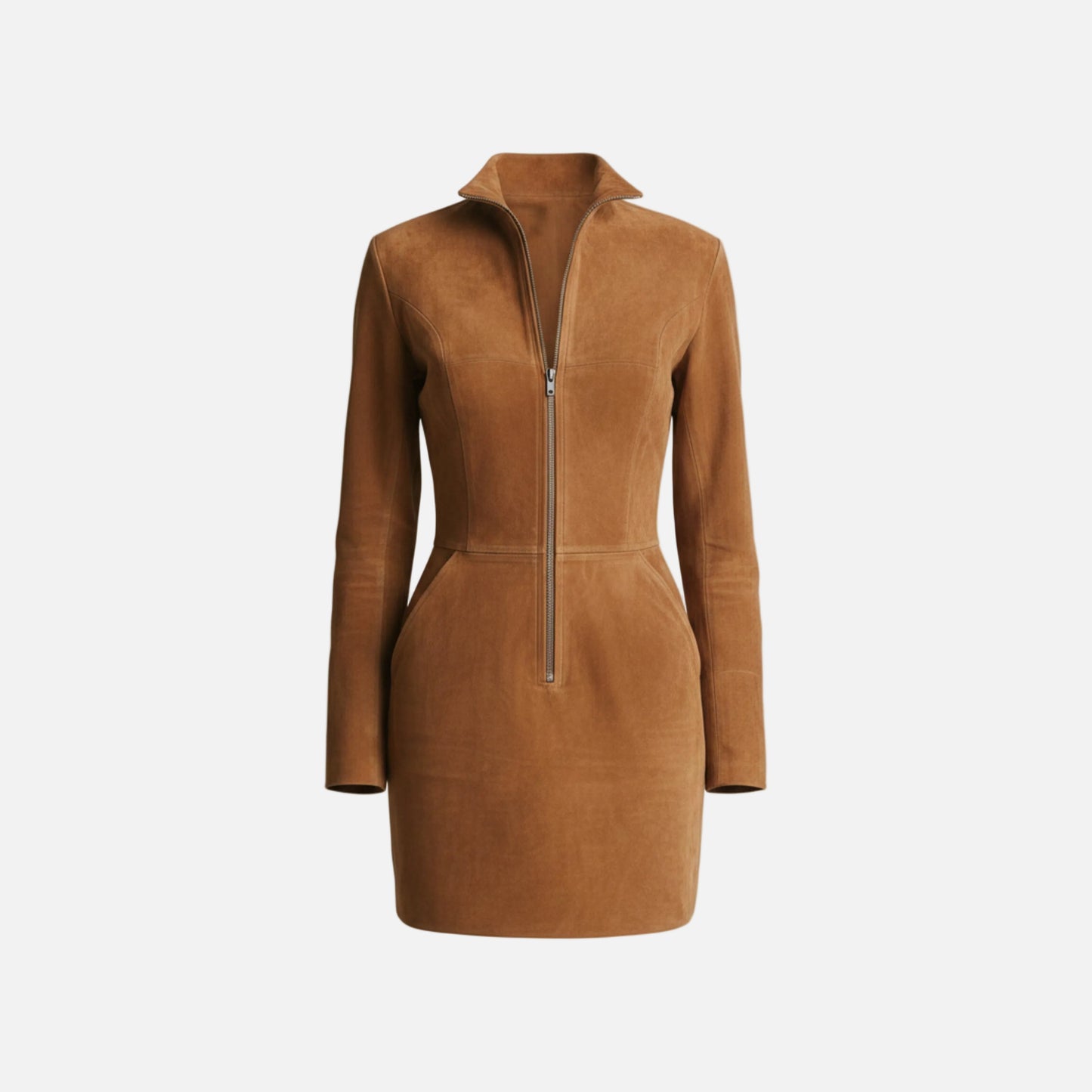 Mini Dress Women's Suede Long Sleeve Zip front