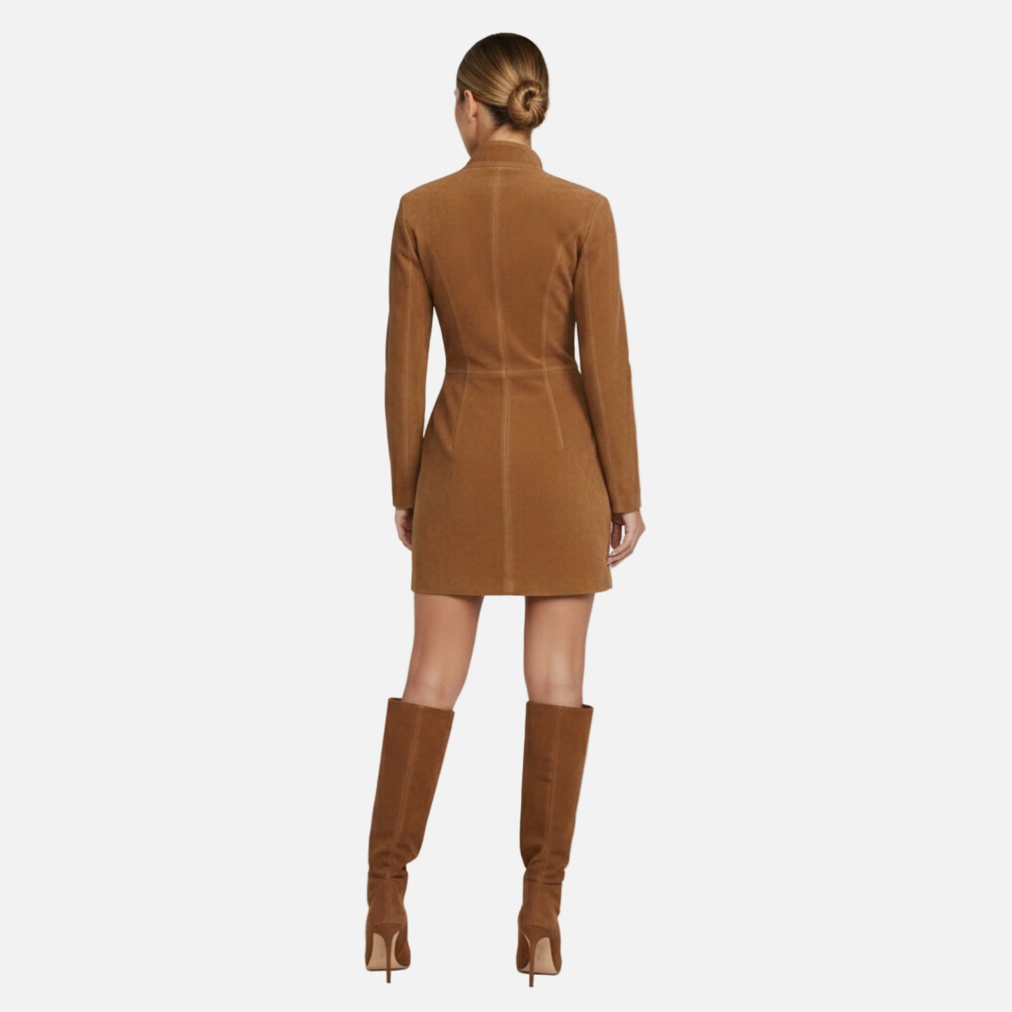 Mini Dress Women's Suede Long Sleeve Zip front