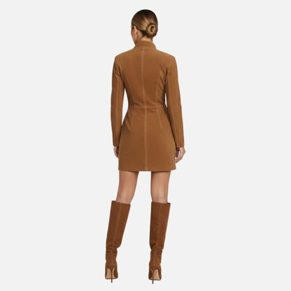Mini Dress Women's Suede Long Sleeve Zip front