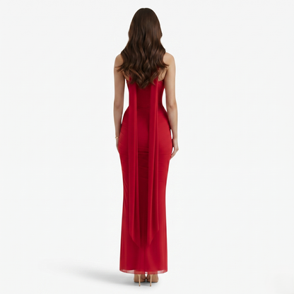 Two-piece Set Women's Mesh Strapless Top and Maxi Skirt with Neck Scarf