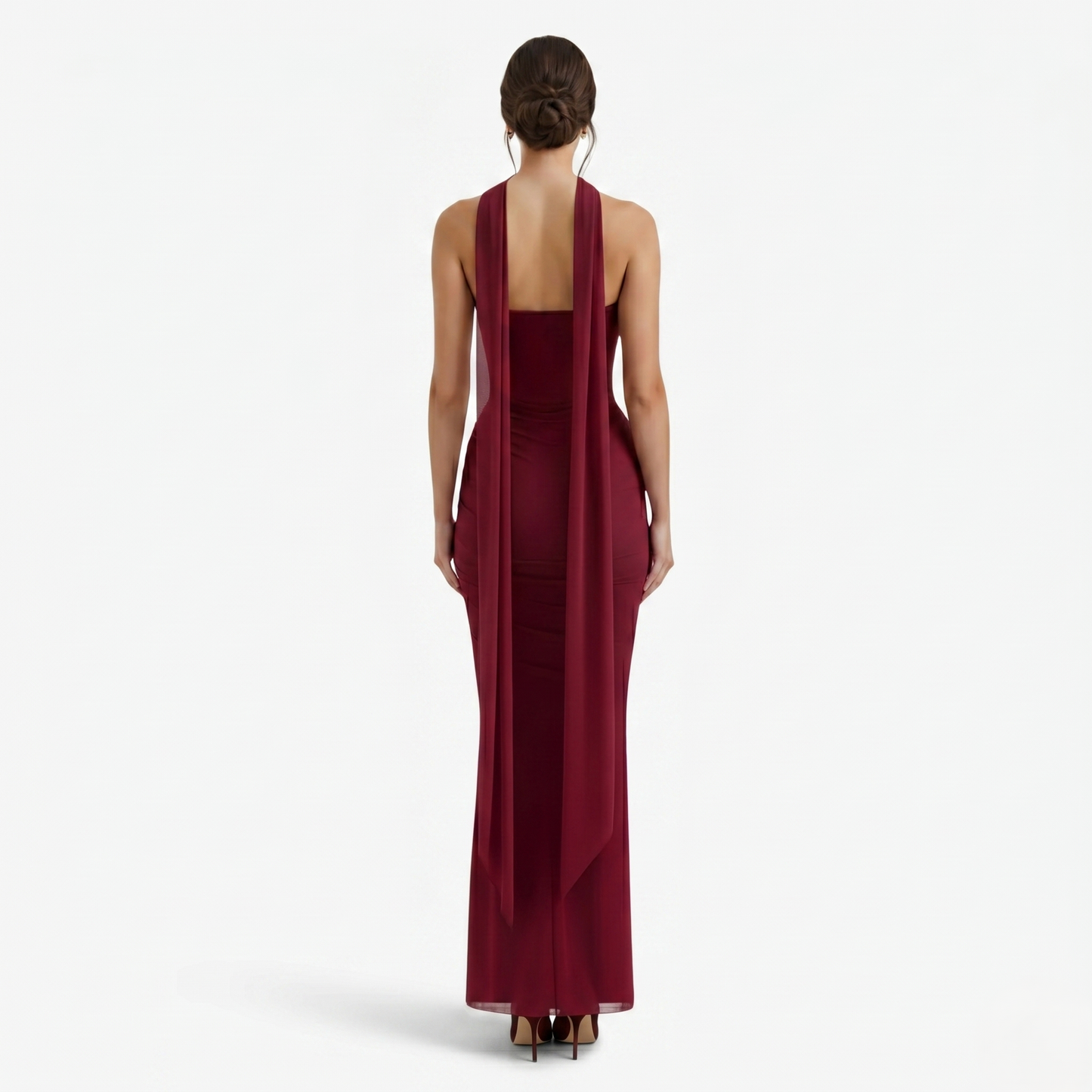 Two-piece Set Women's Mesh Strapless Top and Maxi Skirt with Neck Scarf