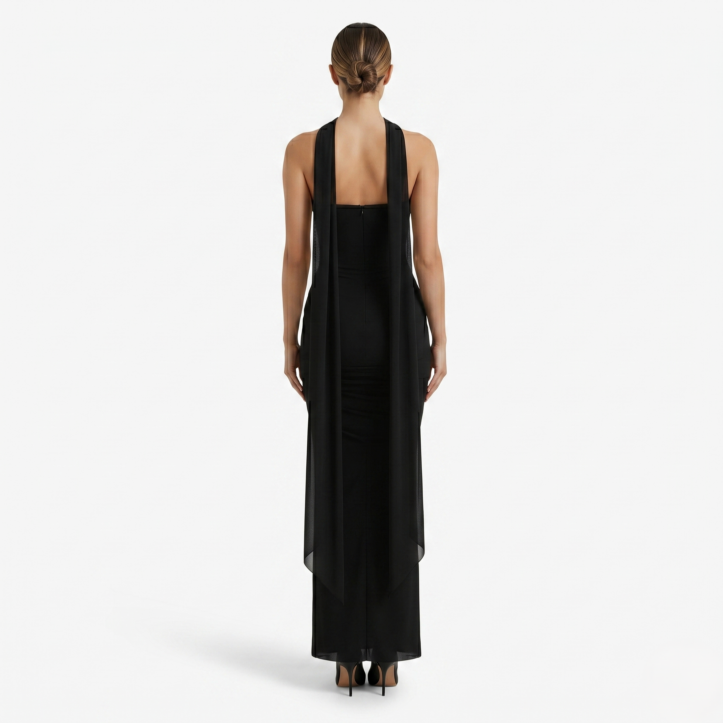 Two-piece Set Women's Mesh Strapless Top and Maxi Skirt with Neck Scarf