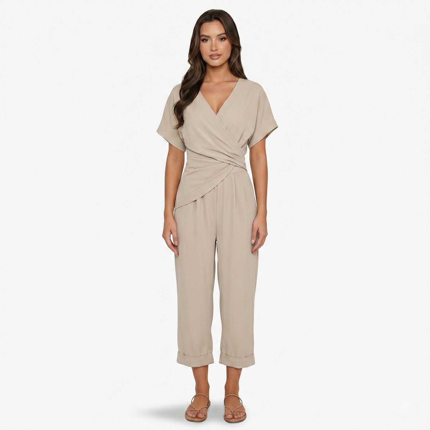 Two Piece Set Women’s Wrap Top and Cropped Trousers