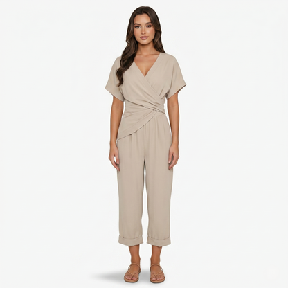 Two Piece Set Women’s Wrap Top and Cropped Trousers
