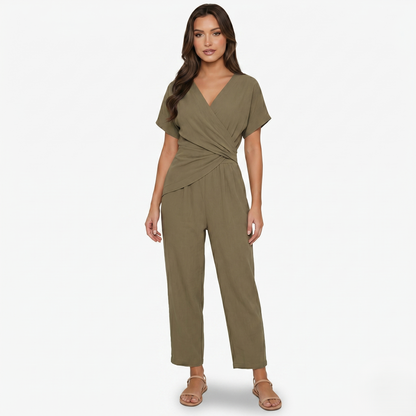 Two Piece Set Women’s Wrap Top and Cropped Trousers