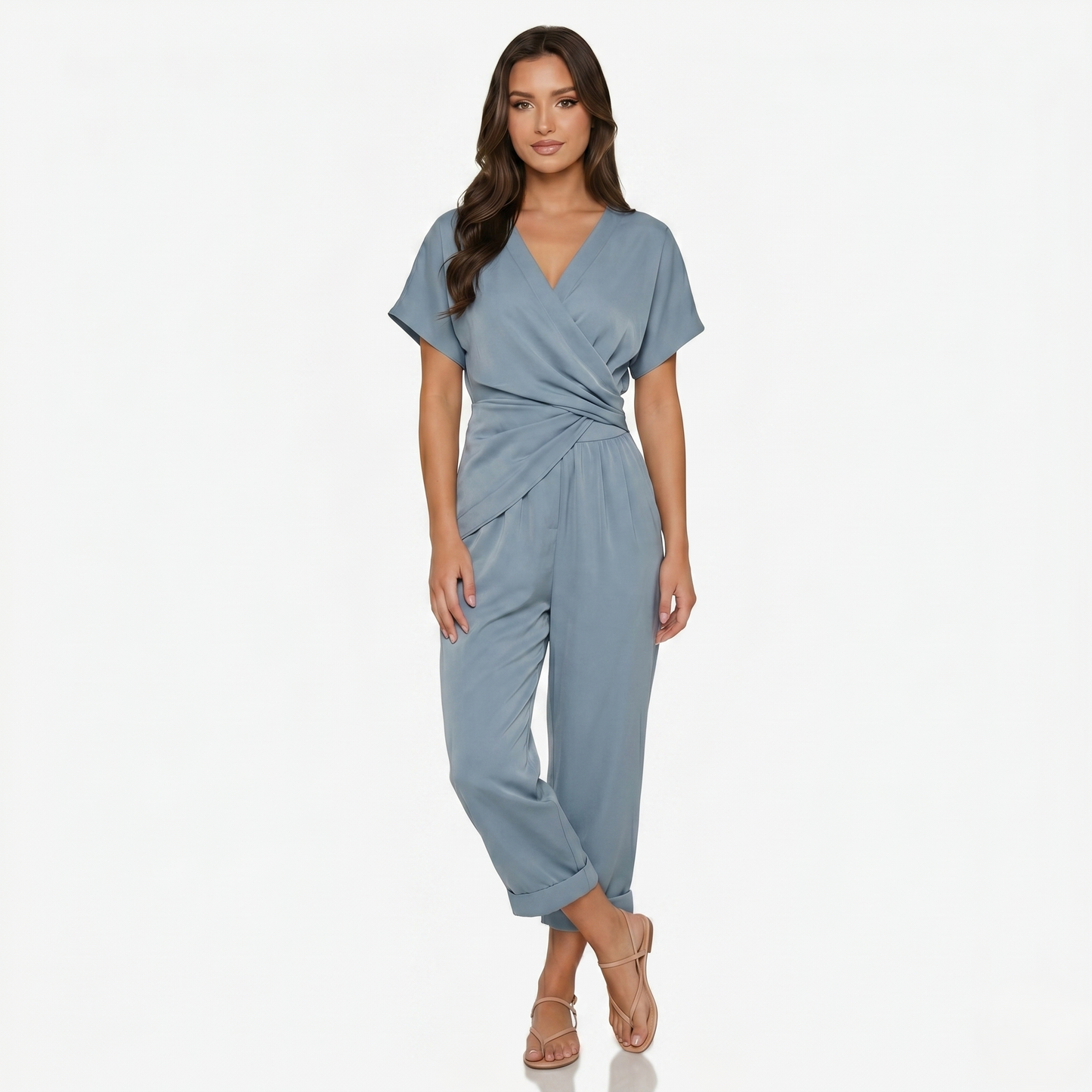 Two Piece Set Women’s Wrap Top and Cropped Trousers