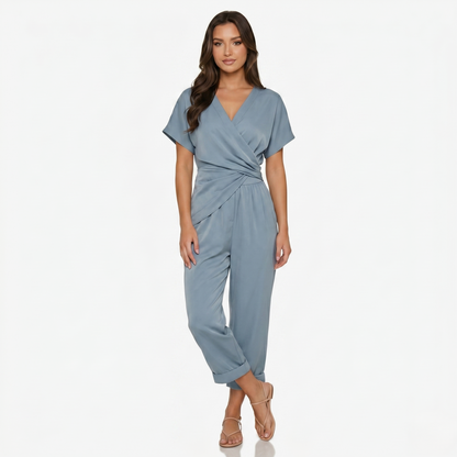 Two Piece Set Women’s Wrap Top and Cropped Trousers