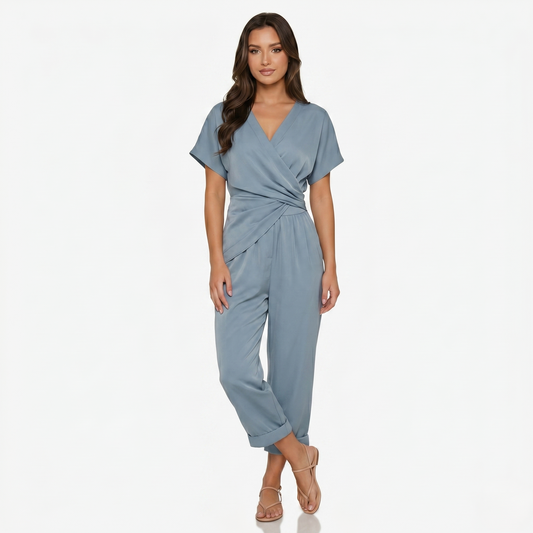 Two Piece Set Women’s Wrap Top and Cropped Trousers