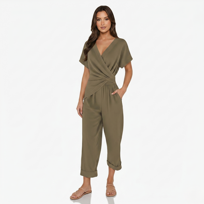 Two Piece Set Women’s Wrap Top and Cropped Trousers