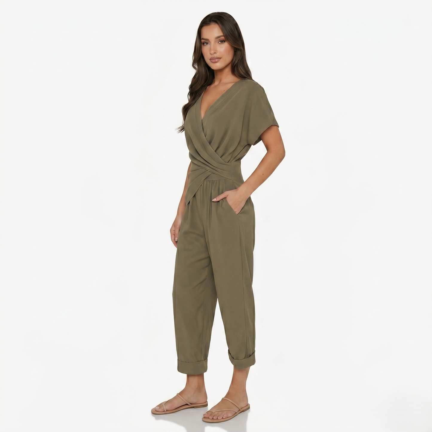 Two Piece Set Women’s Wrap Top and Cropped Trousers