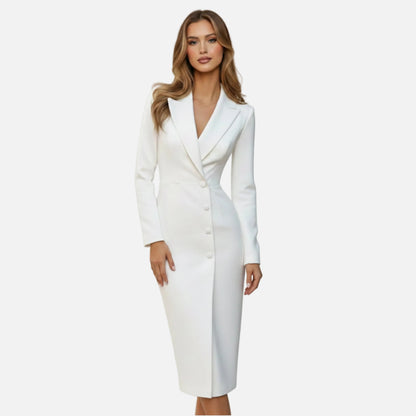Blazer Midi Dress Women's Notch Lapel Long Sleeve