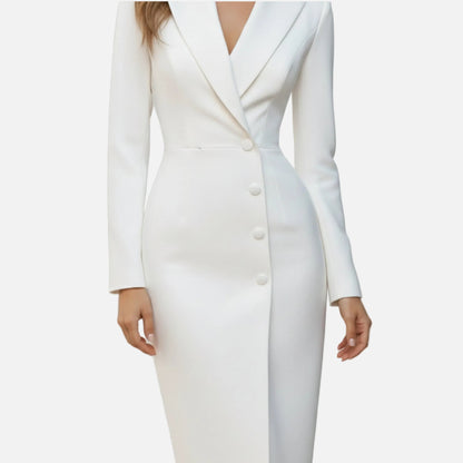 Blazer Midi Dress Women's Notch Lapel Long Sleeve
