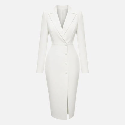 Blazer Midi Dress Women's Notch Lapel Long Sleeve
