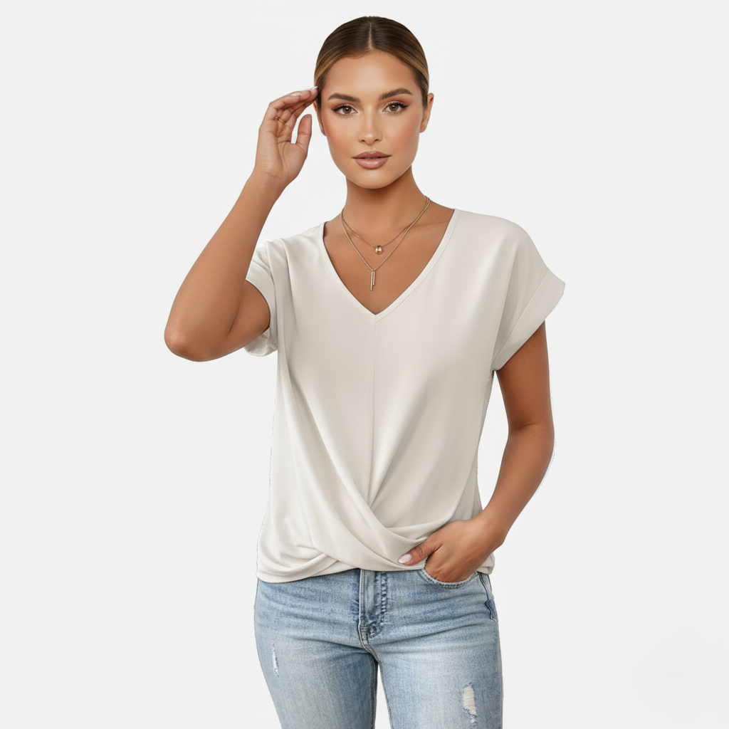 Blouse Women's V-neck Short Sleeve Twist Front