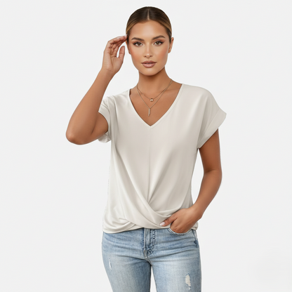 Blouse Women's V-neck Short Sleeve Twist Front