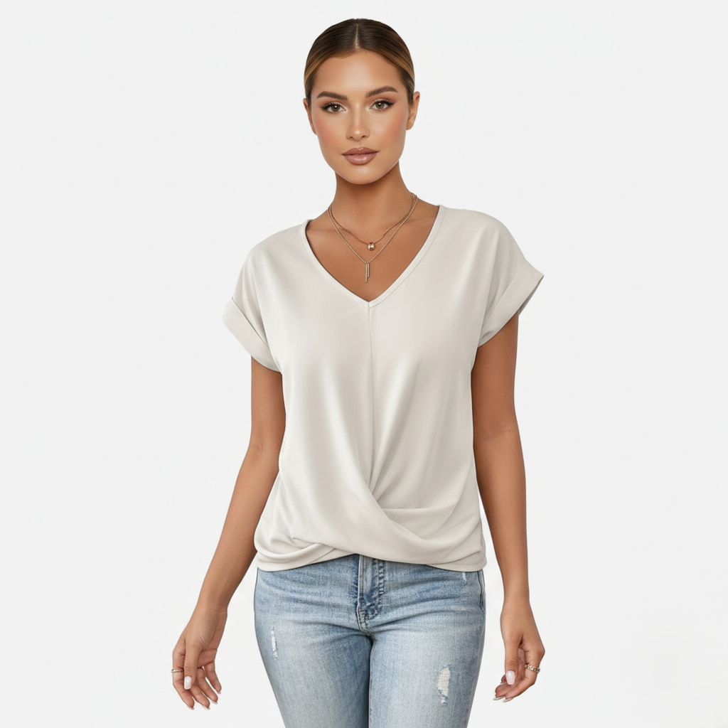 Blouse Women's V-neck Short Sleeve Twist Front