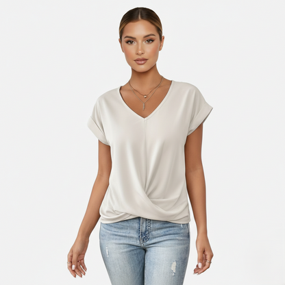 Blouse Women's V-neck Short Sleeve Twist Front