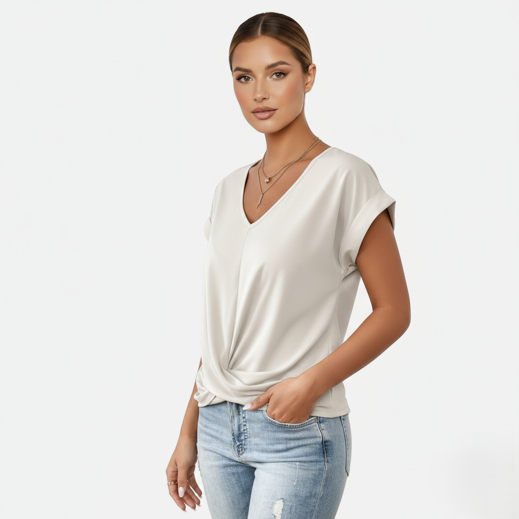 Blouse Women's V-neck Short Sleeve Twist Front