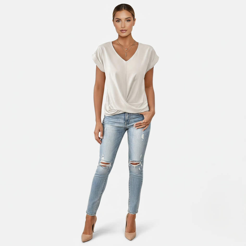 Blouse Women's V-neck Short Sleeve Twist Front