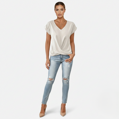 Blouse Women's V-neck Short Sleeve Twist Front