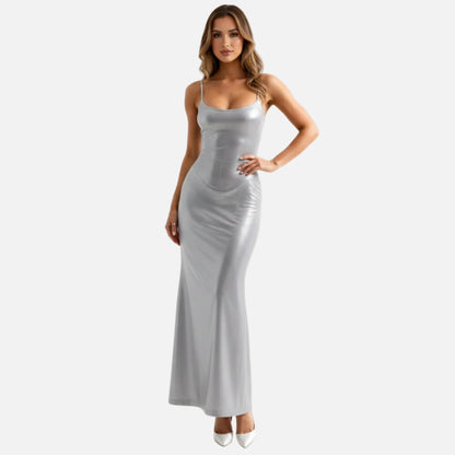 Bodycon Maxi Dress Women’s Metallic Cami-Straps