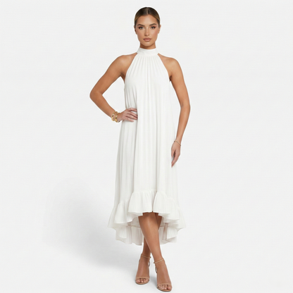 Midi Dress Women's Halter Neck Tie Back High Low Hem Sleeveless