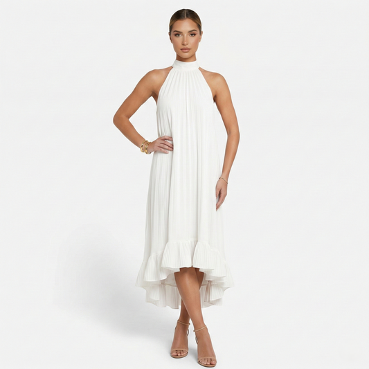 Midi Dress Women's Halter Neck Tie Back High Low Hem Sleeveless