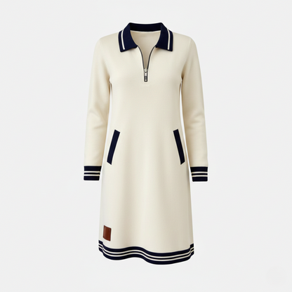 Shift Dress Women's Polo Collar Long Sleeve Half-Zip