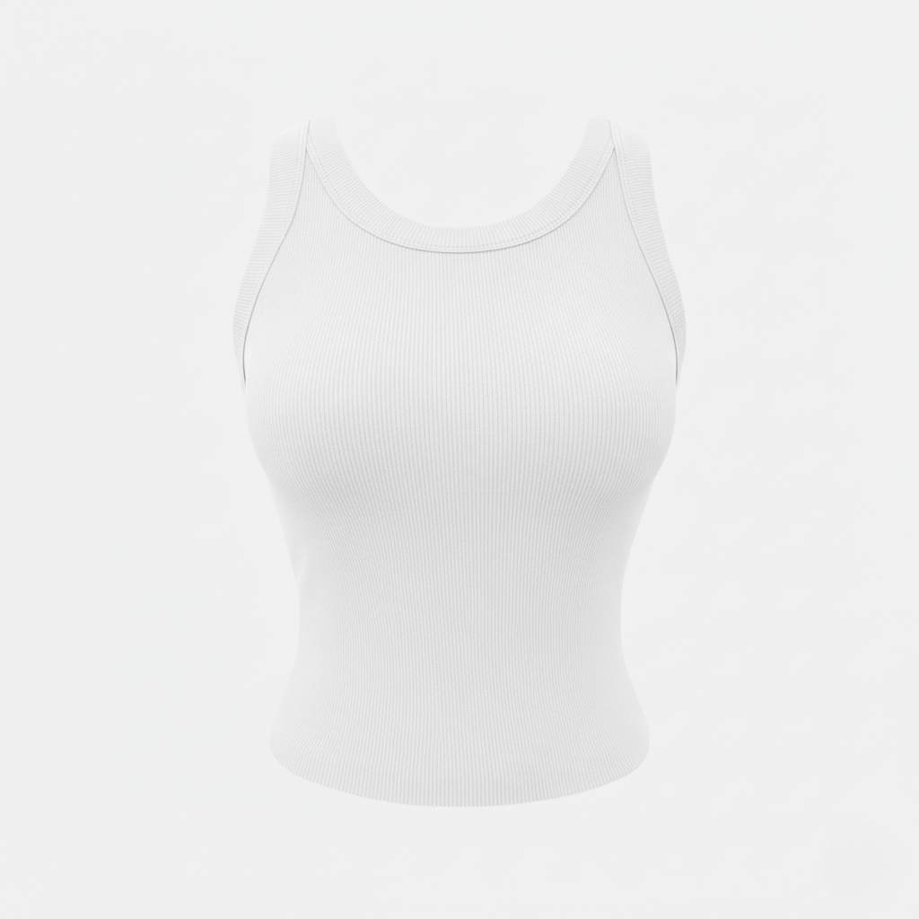Tank Top Women's Round Neck Ribbed with Built-in Bra