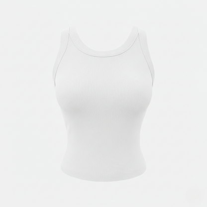 Tank Top Women's Round Neck Ribbed with Built-in Bra