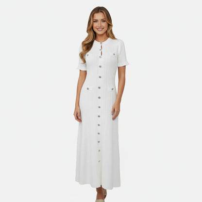 Mavenburry | Women’s Button-Front Ribbed Knit Long Midi Dress