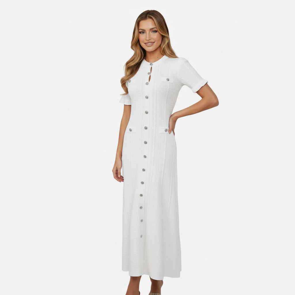 Mavenburry | Women’s Button-Front Ribbed Knit Long Midi Dress