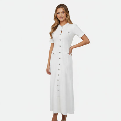 Mavenburry | Women’s Button-Front Ribbed Knit Long Midi Dress