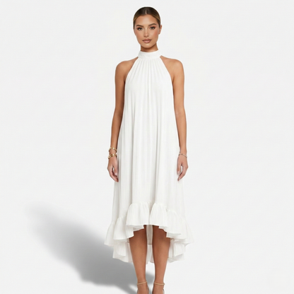 Midi Dress Women's Halter Neck Tie Back High Low Hem Sleeveless