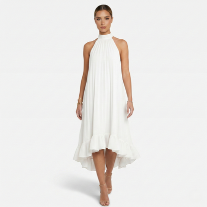 Midi Dress Women's Halter Neck Tie Back High Low Hem Sleeveless
