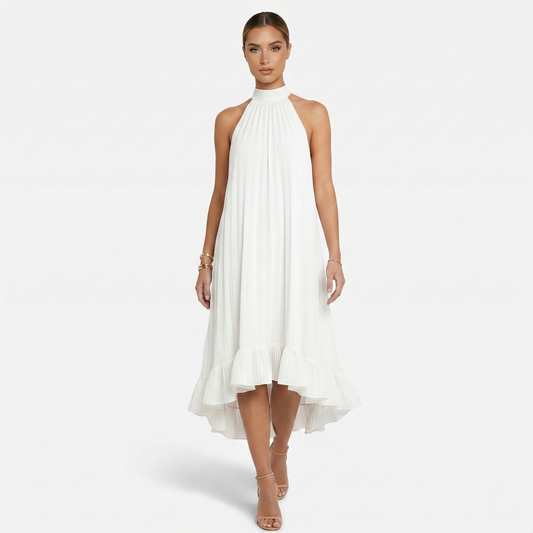 Midi Dress Women's Halter Neck Tie Back High Low Hem Sleeveless