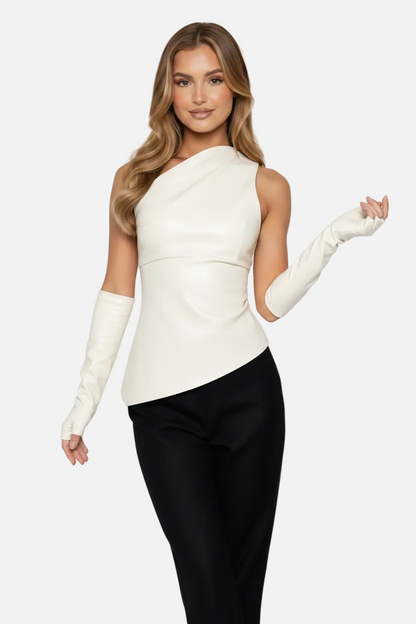Mavenburry | Women’s One-Shoulder Faux Leather Top