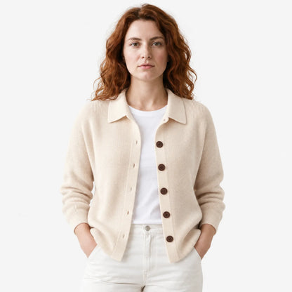 Women's Button-Front Knit Cardigan with Relaxed Collar