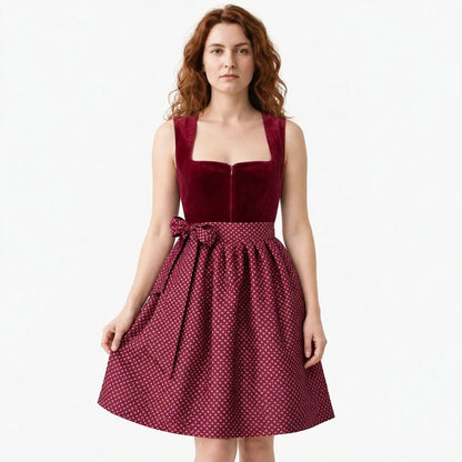 Women's Dirndl Set with Velvet Bodice and Apron