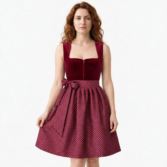 Women's Dirndl Set with Velvet Bodice and Apron